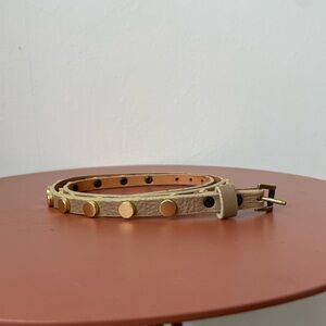 Vintage Designer Brave Leather Gold Circle Studded Brown Skinny Belt
